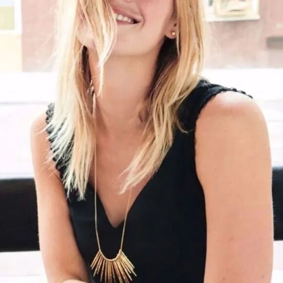 Stella & Dot Kari Fringe Necklace Gold Spikes Pulley Chain 32” Adjustable - Picture 7 of 10